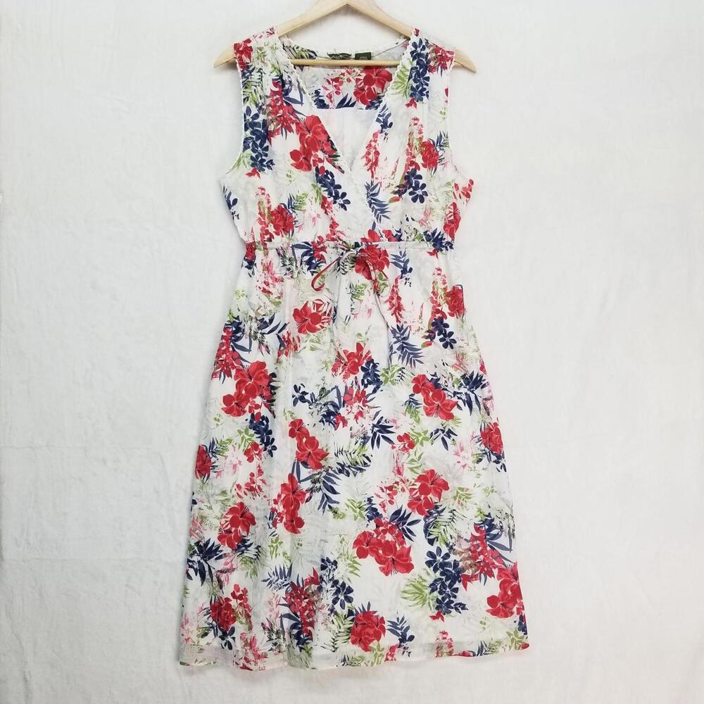 Eddie Bauer Sleeveless Dress Womens 8 White Red Blue Green Floral 100%‎ Cotton - Picture 13 of 13